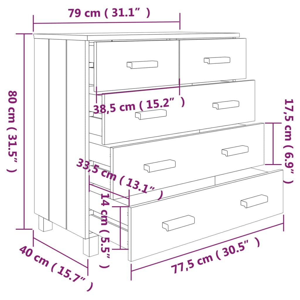 Sideboard HAMAR White 31.1"x15.7"x31.5" Solid Wood Pine