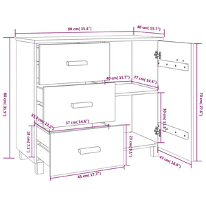Sideboard HAMAR Light Gray 35.4"x15.7"x31.5" Solid Pinewood
