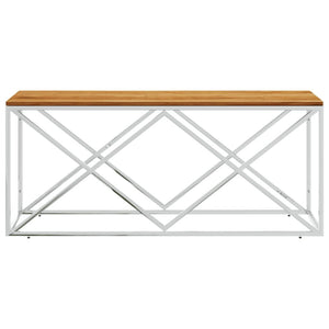 Coffee Table Stainless Steel and Solid Wood Acacia