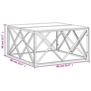 Coffee Table Silver Stainless Steel and Solid Wood Acacia