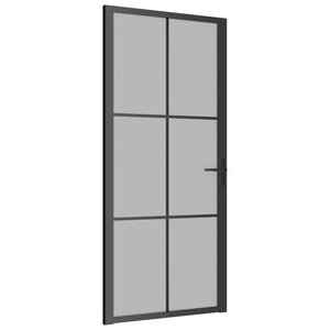 Interior Door 36.6"x79.3" Black Matt Glass and Aluminum