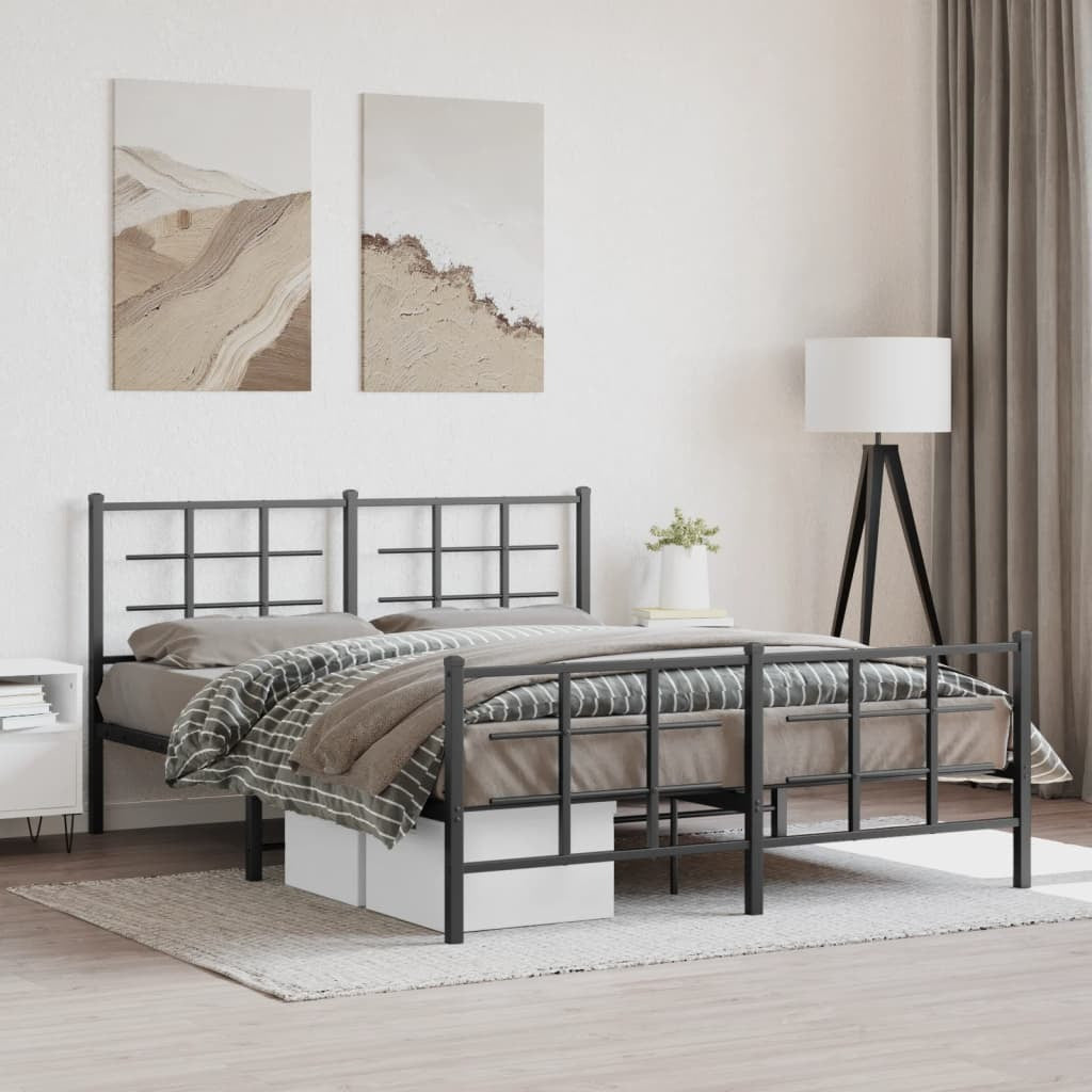 Metal Bed Frame without Mattress with Footboard Black 59.1"x78.7