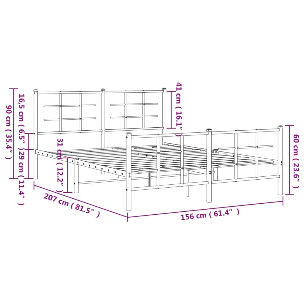 Metal Bed Frame without Mattress with Footboard Black 59.1"x78.7