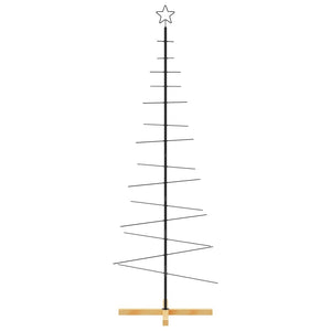 Metal Christmas Tree with Wooden Base Black 70.9