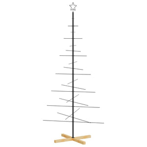 Metal Christmas Tree with Wooden Base Black 70.9