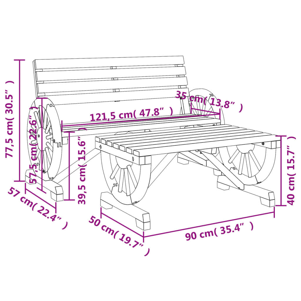 2 Piece Patio Lounge Set Solid Wood Fir
