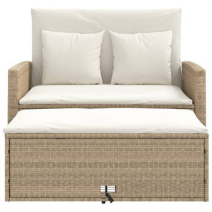Patio Sofa with Cushions 2-Seater Beige Poly Rattan