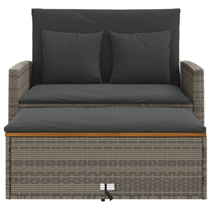 Patio Sofa with Cushions 2-Seater Gray Poly Rattan&Acacia Wood
