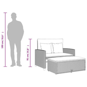 Patio Sofa with Cushions 2-Seater Gray Poly Rattan&Acacia Wood