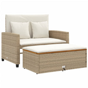 Patio Sofa with Cushions 2-Seater Beige Poly Rattan&Acacia Wood