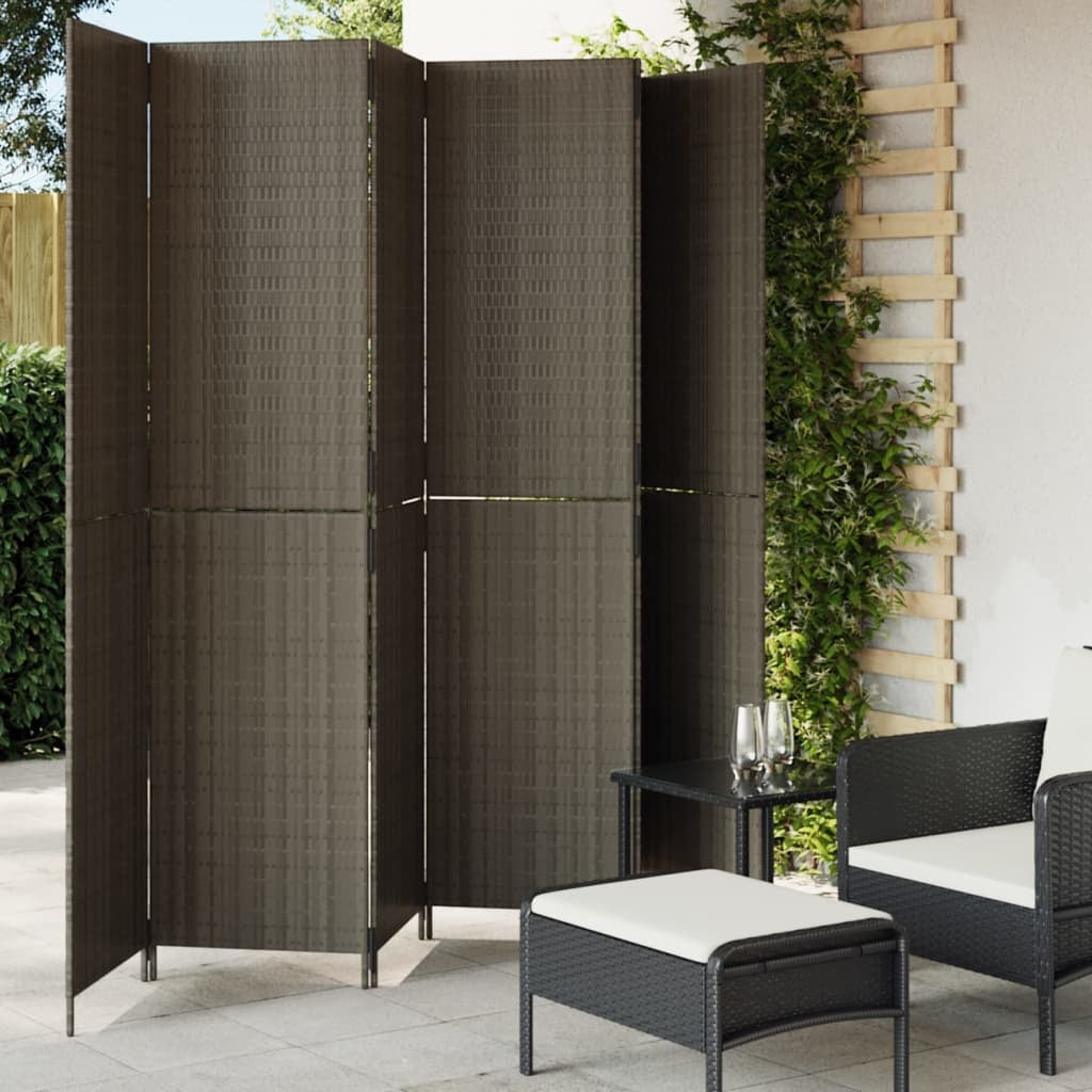 Room Divider 6 Panels Gray Poly Rattan