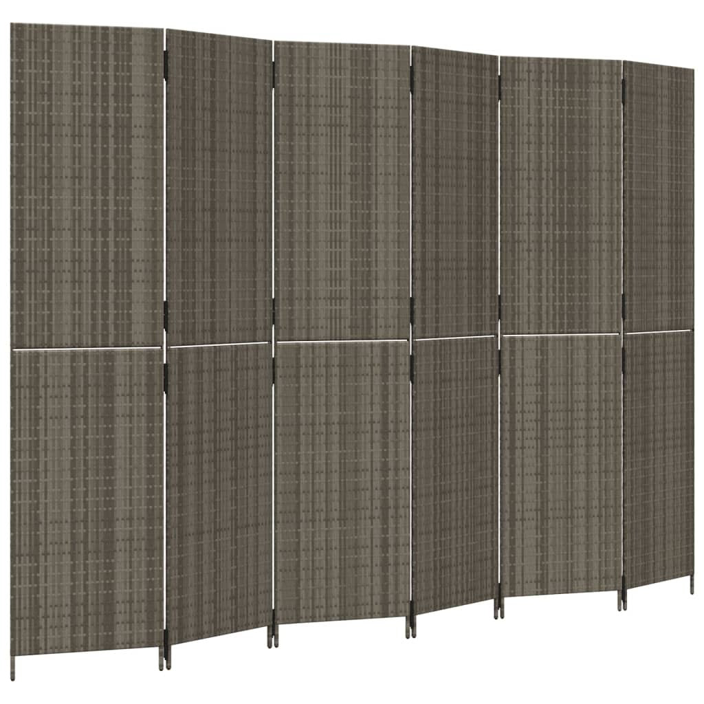 Room Divider 6 Panels Gray Poly Rattan