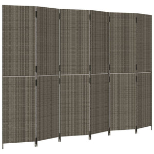 Room Divider 6 Panels Gray Poly Rattan