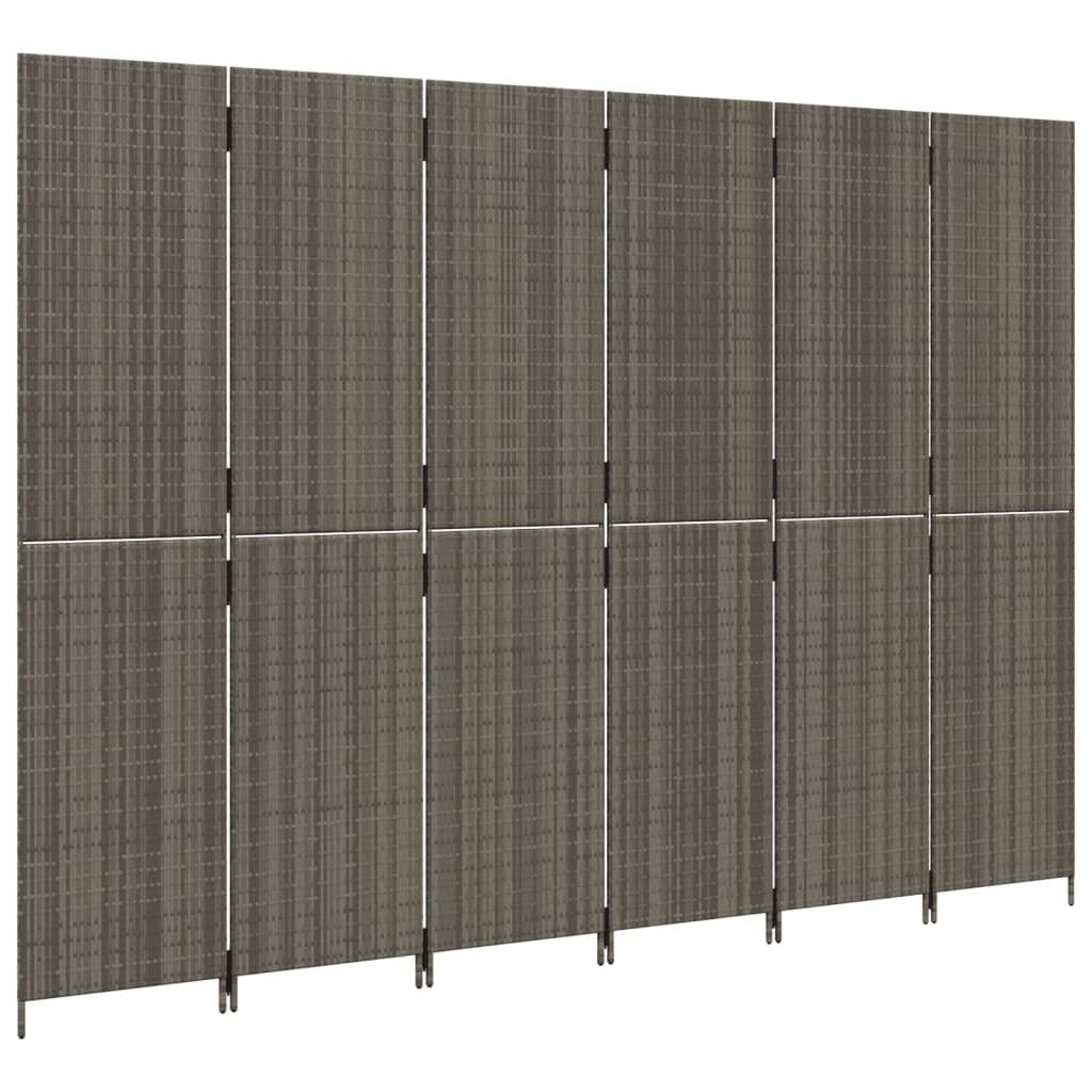 Room Divider 6 Panels Gray Poly Rattan