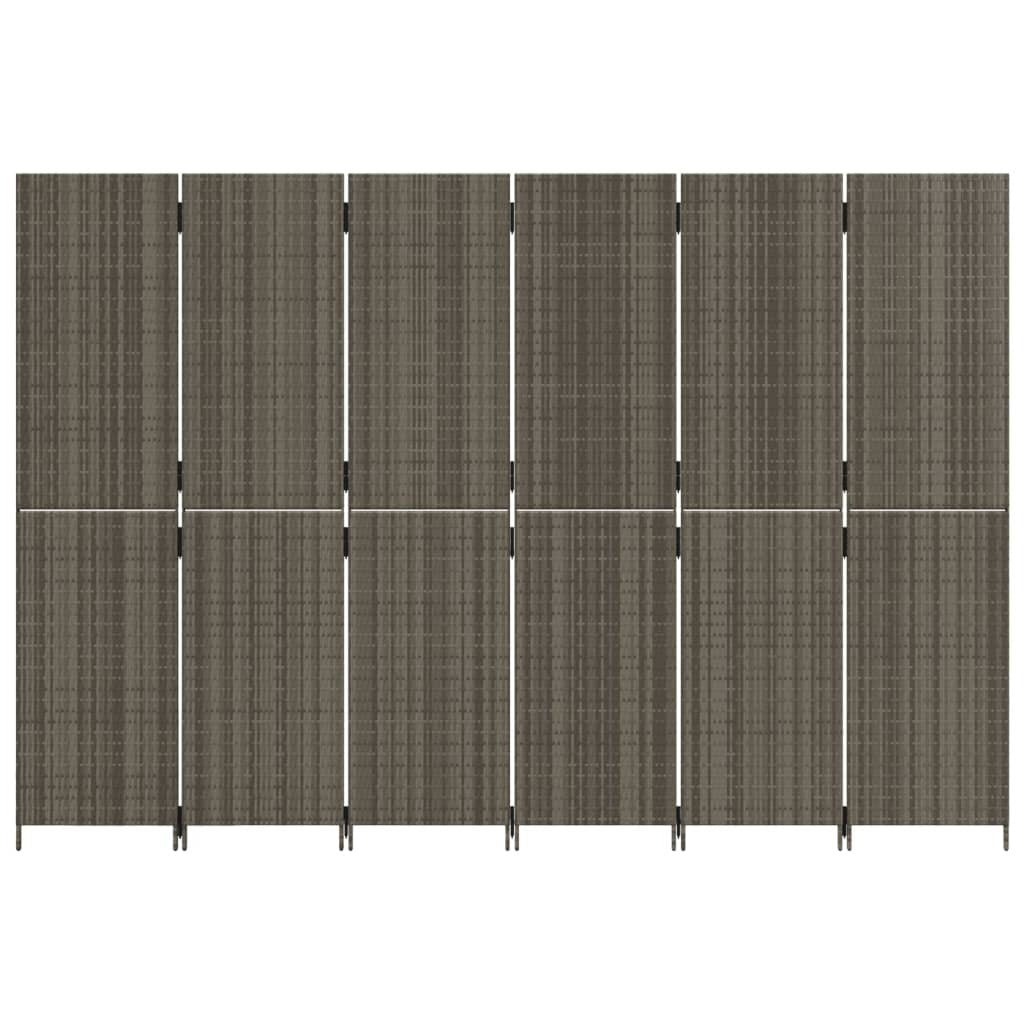 Room Divider 6 Panels Gray Poly Rattan