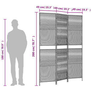 Room Divider 3 Panels Gray Poly Rattan