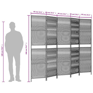 Room Divider 5 Panels Gray Poly Rattan