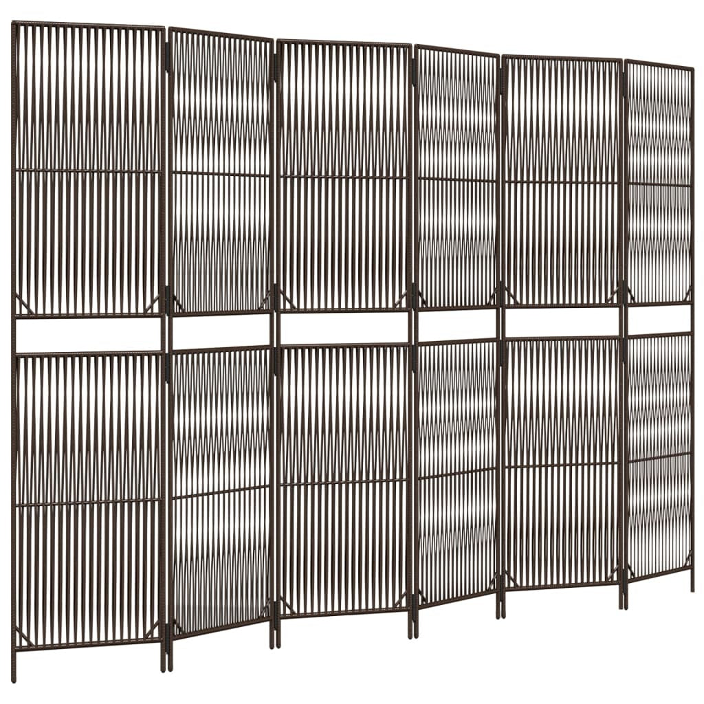 Room Divider 6 Panels Brown Poly Rattan