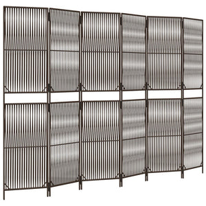 Room Divider 6 Panels Brown Poly Rattan