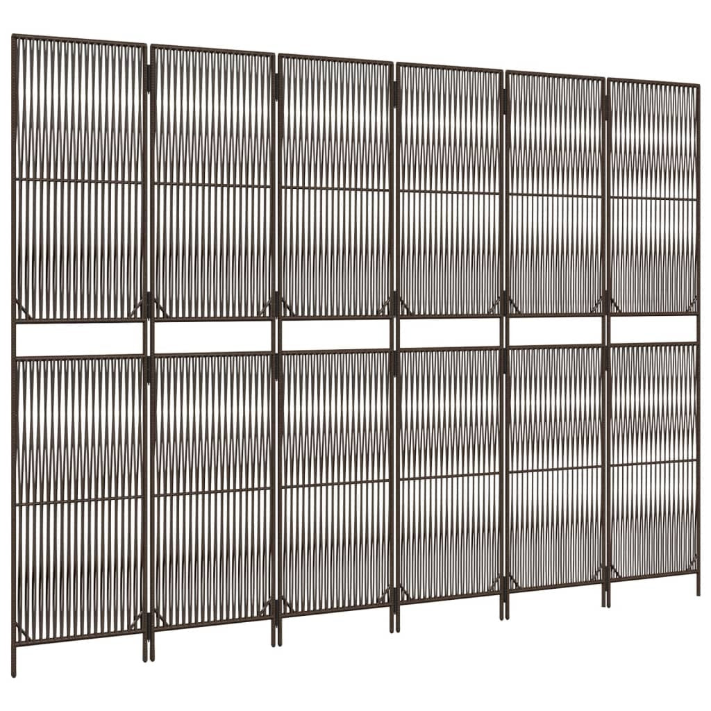 Room Divider 6 Panels Brown Poly Rattan