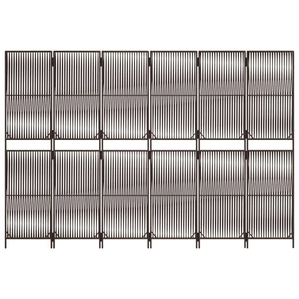 Room Divider 6 Panels Brown Poly Rattan