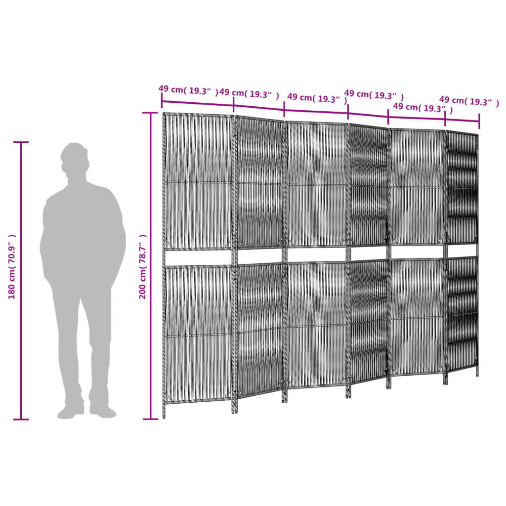 Room Divider 6 Panels Brown Poly Rattan