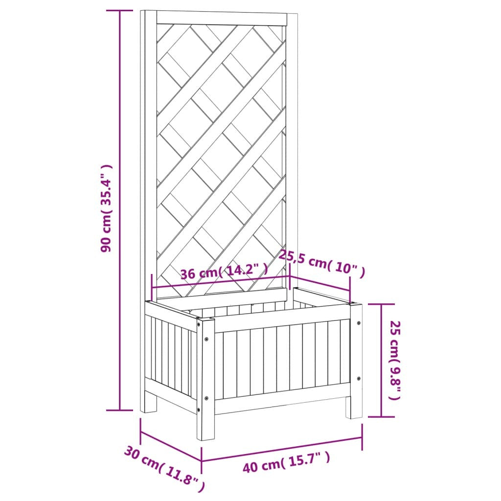 Planter with Trellis Brown Solid Wood Fir