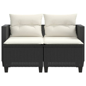Patio Sofa 2-Seater with Stools Black Poly Rattan
