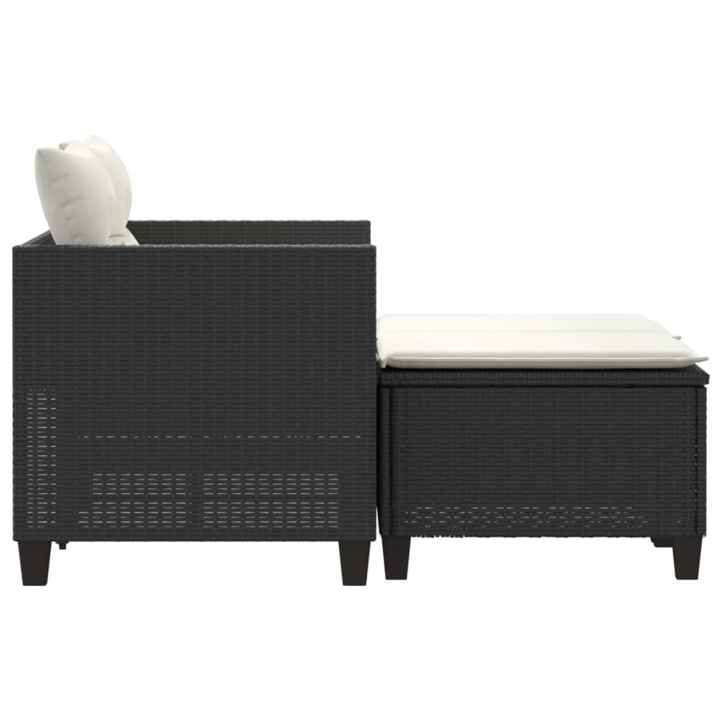 Patio Sofa 2-Seater with Stools Black Poly Rattan