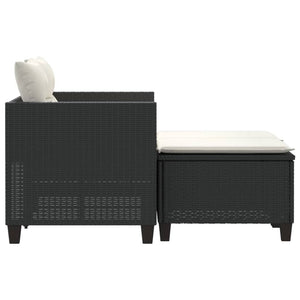 Patio Sofa 2-Seater with Stools Black Poly Rattan