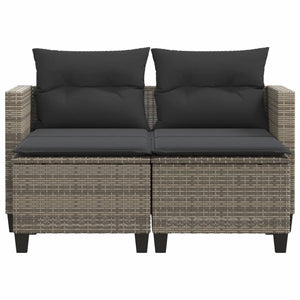 Patio Sofa 2-Seater with Stools Gray Poly Rattan