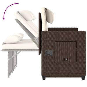 Reclining Patio Bench with Cushions Brown Poly Rattan