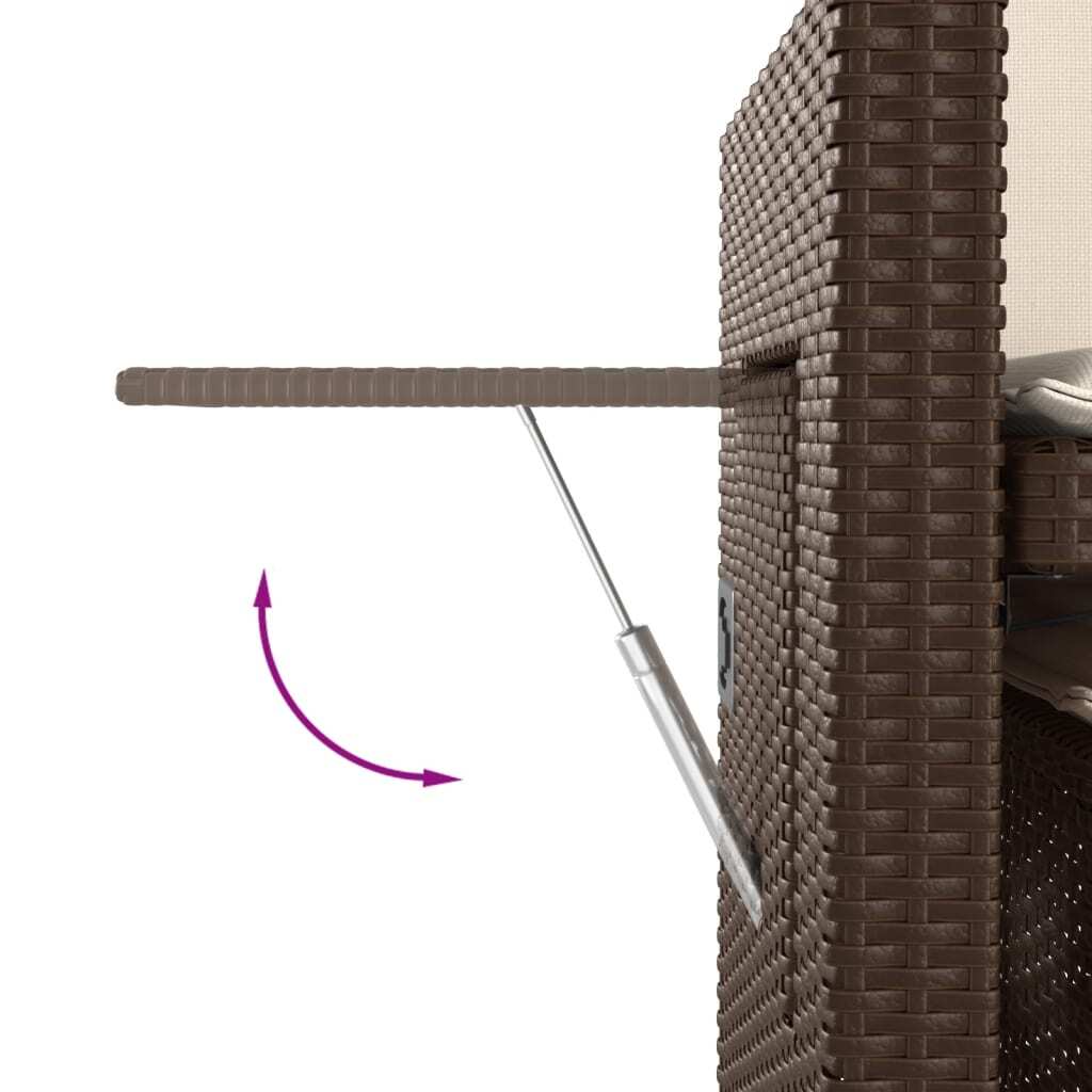 Reclining Patio Bench with Cushions Brown Poly Rattan