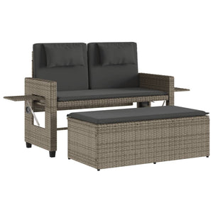 Reclining Patio Bench with Cushions Gray Poly Rattan