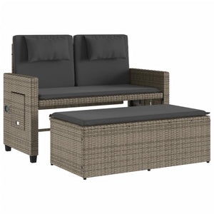 Reclining Patio Bench with Cushions Gray Poly Rattan