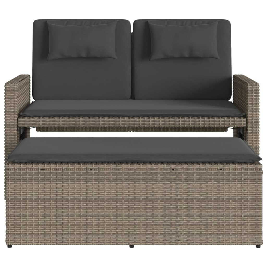 Reclining Patio Bench with Cushions Gray Poly Rattan
