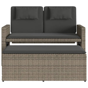 Reclining Patio Bench with Cushions Gray Poly Rattan