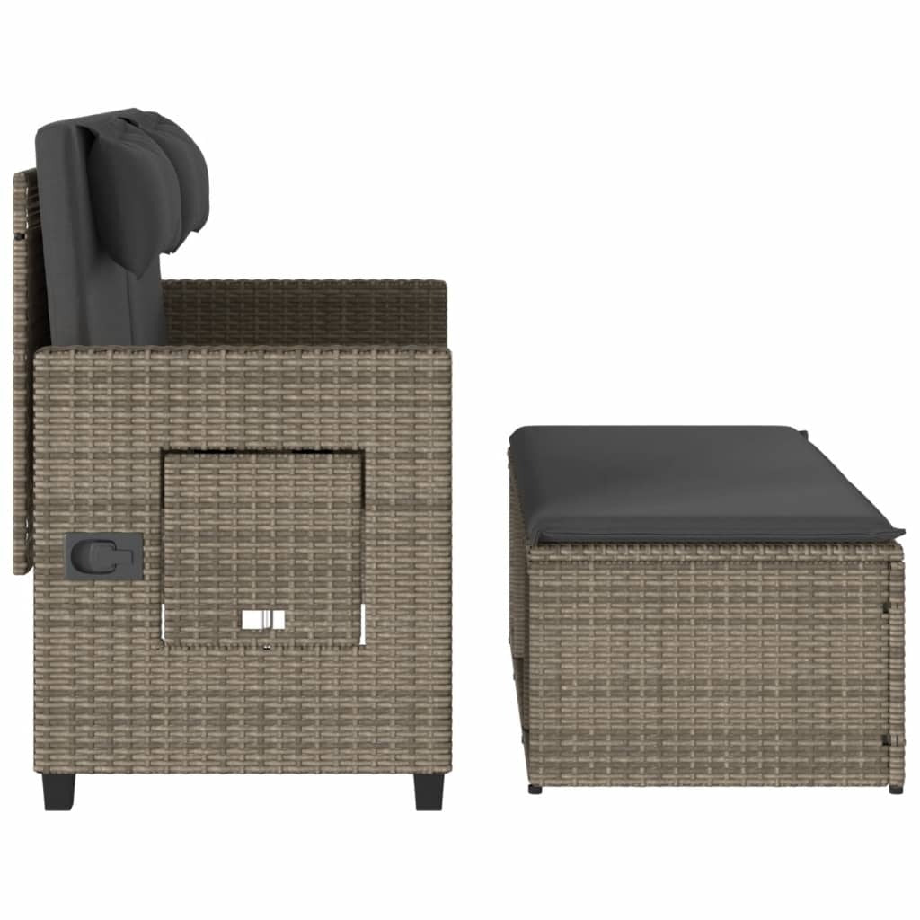 Reclining Patio Bench with Cushions Gray Poly Rattan