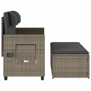 Reclining Patio Bench with Cushions Gray Poly Rattan