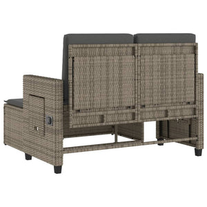 Reclining Patio Bench with Cushions Gray Poly Rattan