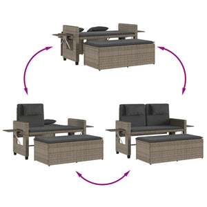 Reclining Patio Bench with Cushions Gray Poly Rattan