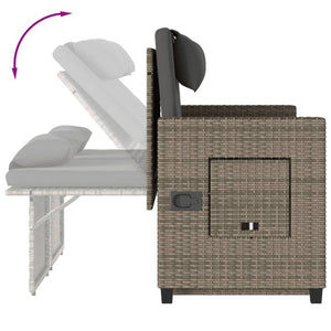 Reclining Patio Bench with Cushions Gray Poly Rattan