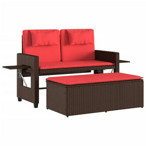 Reclining Patio Bench with Cushions Brown Poly Rattan