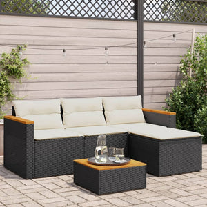 3 Piece Patio Sofa Set with Cushions Black Poly Rattan