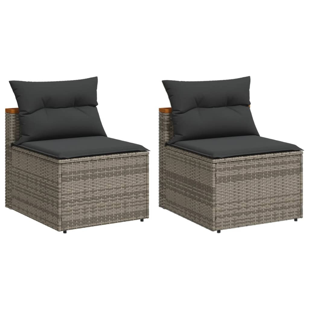 Patio Sofas Armless with Cushions 2 pcs Gray Poly Rattan