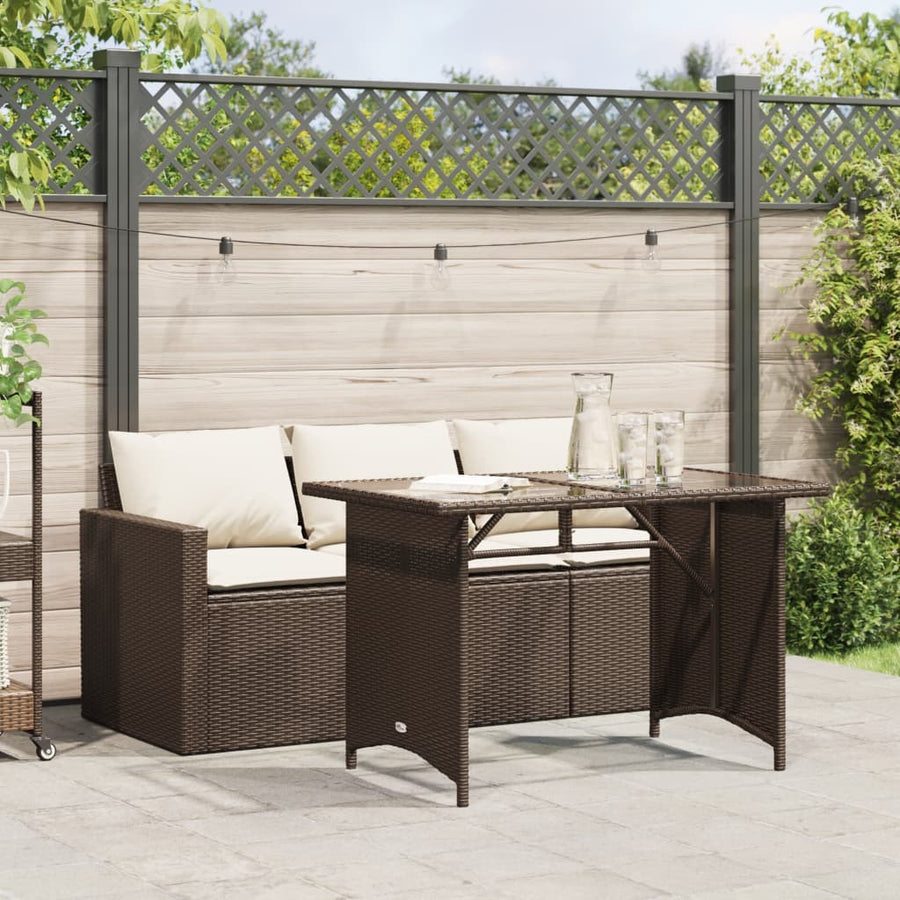 2 Piece Patio Dining Set with Cushions Brown Poly Rattan