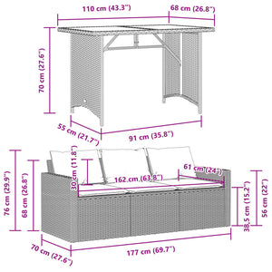 2 Piece Patio Dining Set with Cushions Brown Poly Rattan