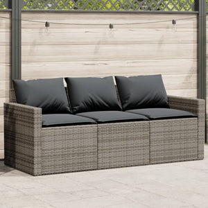 Patio Sofa with Cushions 3-Seater Gray Poly Rattan