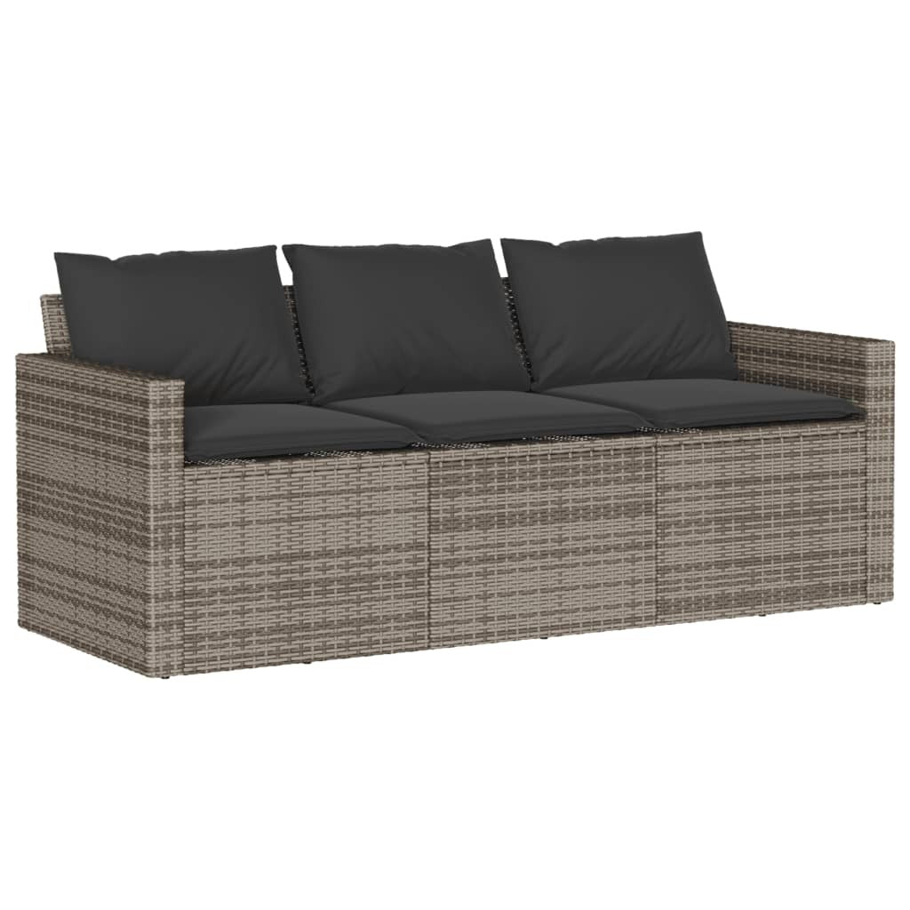 Patio Sofa with Cushions 3-Seater Gray Poly Rattan