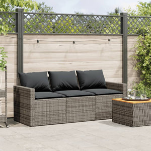 Patio Sofa with Cushions 3-Seater Gray Poly Rattan